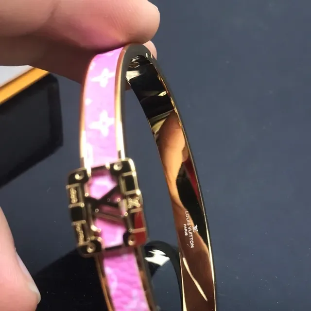 Louis Vuitton Monogram Enamel Bangle Pink Gold Hinged Band Bracelet 8