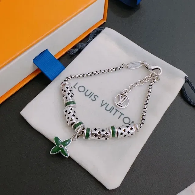 Louis Vuitton Monogram Enamel Charm Silver Bracelet 6
