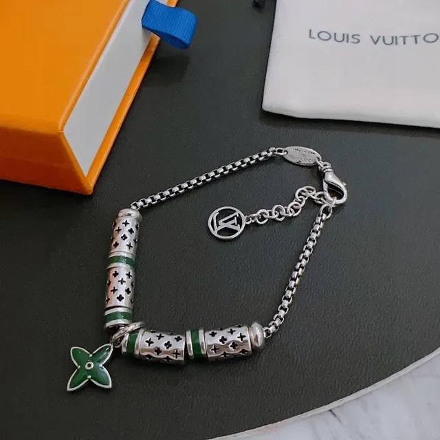 Louis Vuitton Monogram Enamel Charm Silver Bracelet 8