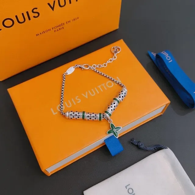 Louis Vuitton Monogram Enamel Charm Silver Bracelet 9