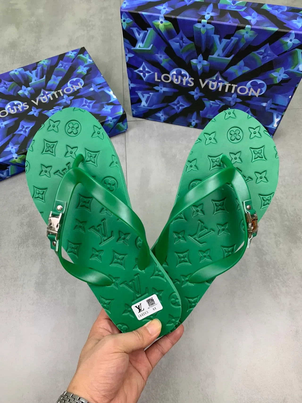 Louis Vuitton Monogram Flip-Flop Multicolor Rubber Metal Buckle Strap Slippers 15