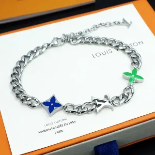 Louis Vuitton Monogram Flower and LV Charm Curb Chain Bracelet