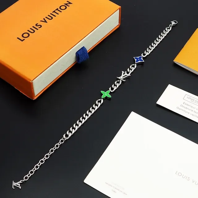 Louis Vuitton Monogram Flower and LV Charm Curb Chain Bracelet 5