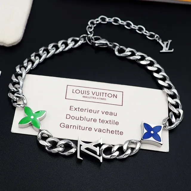 Louis Vuitton Monogram Flower and LV Charm Curb Chain Bracelet 7