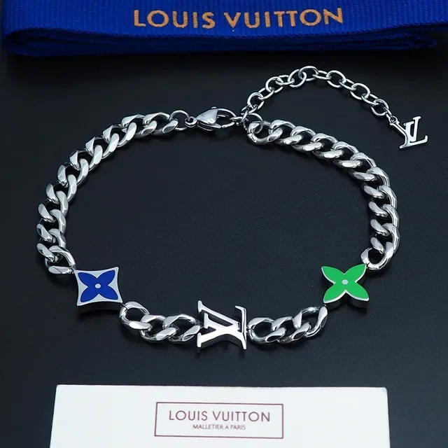 Louis Vuitton Monogram Flower and LV Charm Curb Chain Bracelet 9