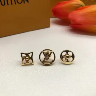 Louis Vuitton Monogram Flower and LV Circle Gold-Tone Enamel Earrings