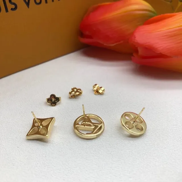 Louis Vuitton Monogram Flower and LV Circle Gold-Tone Enamel Earrings 2