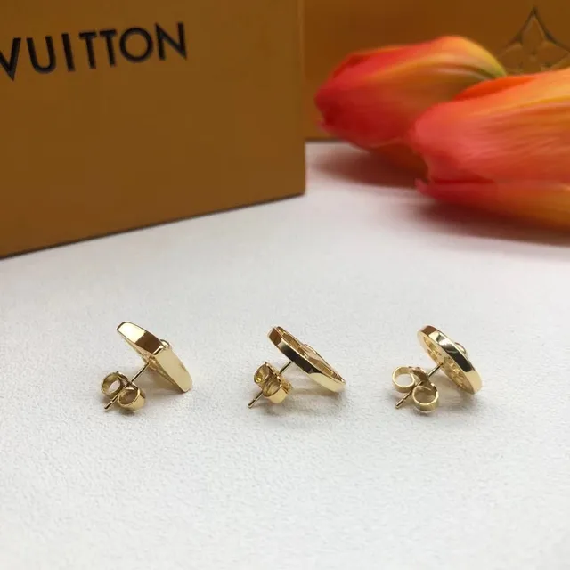 Louis Vuitton Monogram Flower and LV Circle Gold-Tone Enamel Earrings 4
