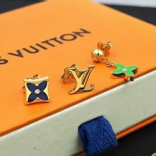 Louis Vuitton Monogram Flower and LV Logo Earrings