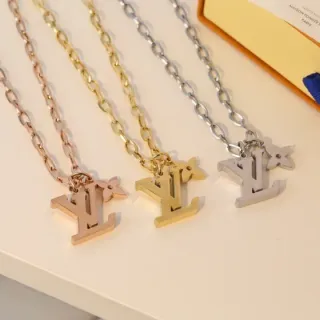 Louis Vuitton Monogram Flower Gold Silver Pendant Motif Necklace