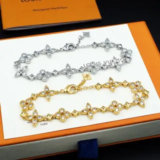 Louis Vuitton Monogram Flower Silver Gold Floral-Link Crystal-Embellished Bracelet