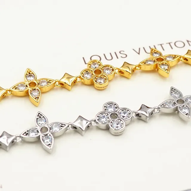 Louis Vuitton Monogram Flower Silver Gold Floral-Link Crystal-Embellished Bracelet 2