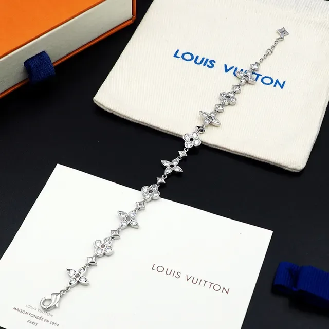 Louis Vuitton Monogram Flower Silver Gold Floral-Link Crystal-Embellished Bracelet 4