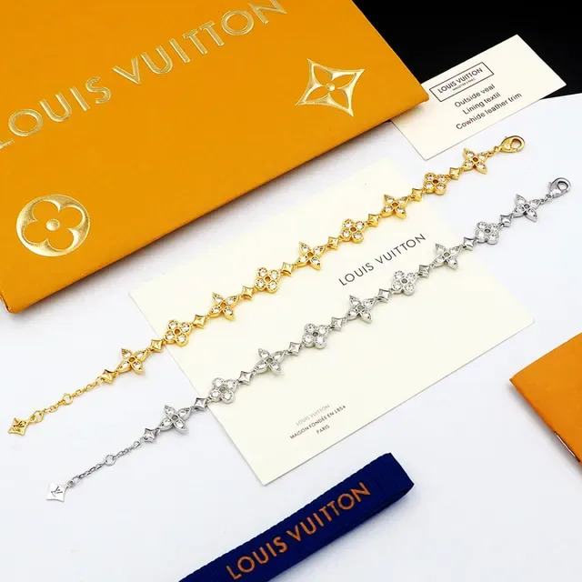 Louis Vuitton Monogram Flower Silver Gold Floral-Link Crystal-Embellished Bracelet 5