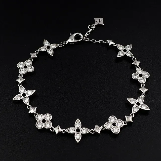 Louis Vuitton Monogram Flower Silver Gold Floral-Link Crystal-Embellished Bracelet 7