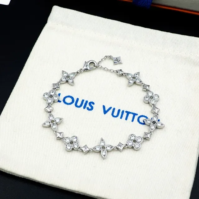 Louis Vuitton Monogram Flower Silver Gold Floral-Link Crystal-Embellished Bracelet 9