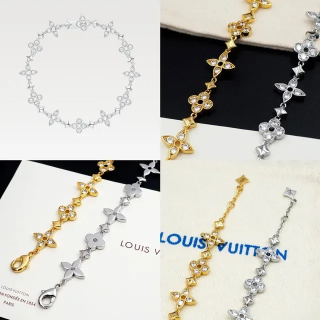 Louis Vuitton Monogram Flower Silver Gold Floral-Link Crystal-Embellished Bracelet 11