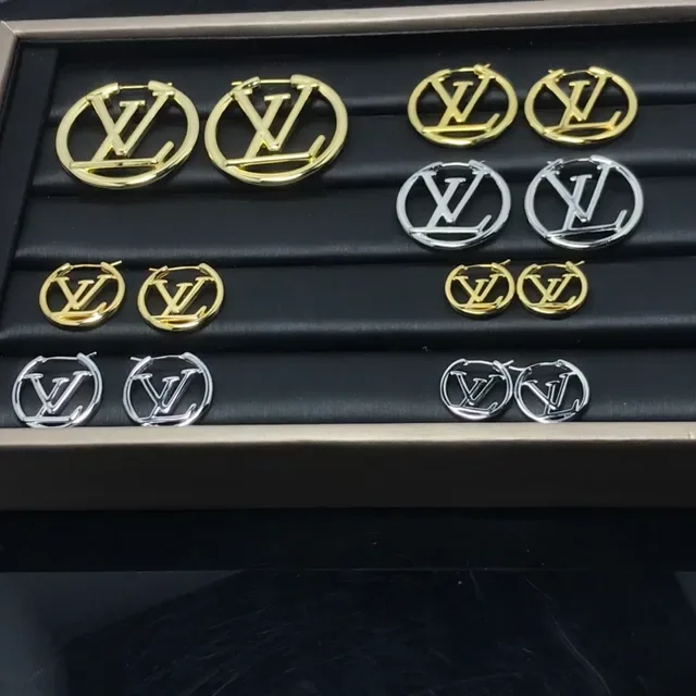 Louis Vuitton Monogram Hoop Gold Silver Circular Logo Earrings 2