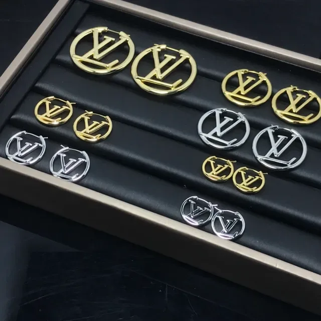 Louis Vuitton Monogram Hoop Gold Silver Circular Logo Earrings 3