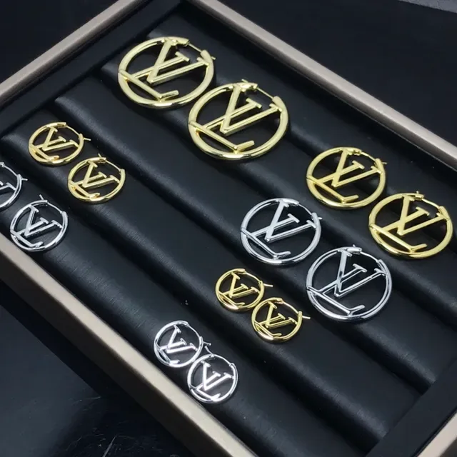 Louis Vuitton Monogram Hoop Gold Silver Circular Logo Earrings 4