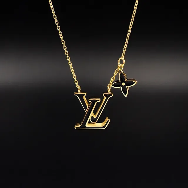 Louis Vuitton Monogram Jewelry Gold Black Chain Enamel Pendant Necklace 4