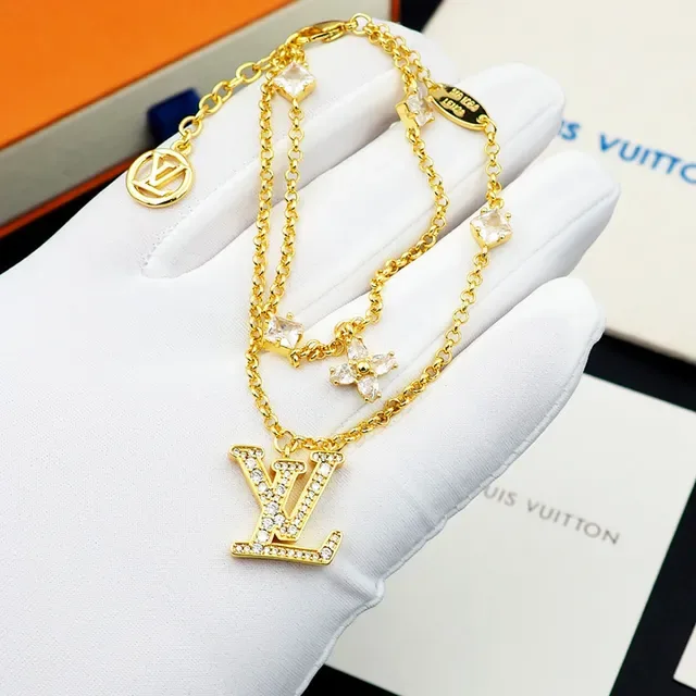 Louis Vuitton Monogram Jewelry Multi-Chain Pavé-Crystal LV Charm Bracelet 6