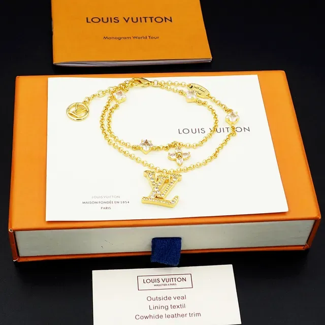 Louis Vuitton Monogram Jewelry Multi-Chain Pavé-Crystal LV Charm Bracelet 9