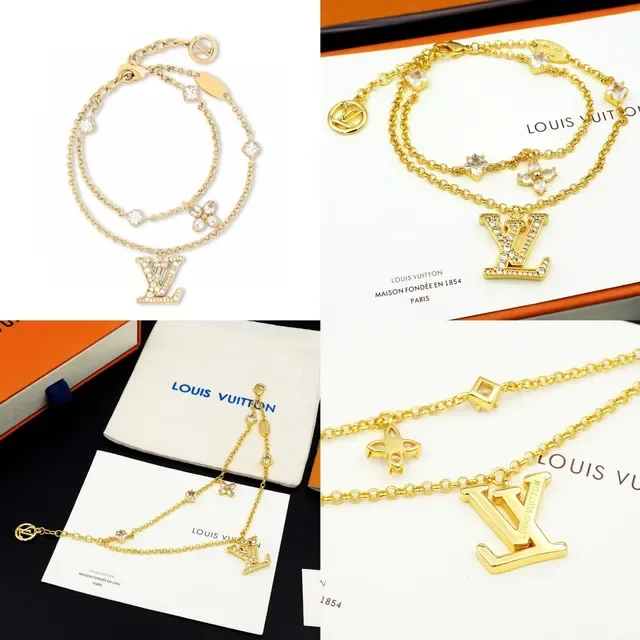 Louis Vuitton Monogram Jewelry Multi-Chain Pavé-Crystal LV Charm Bracelet 10