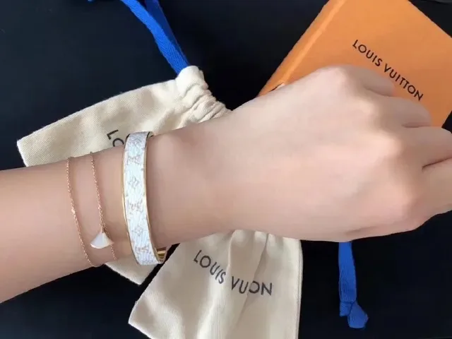 Louis Vuitton Monogram Leather Bangle Brown and White Gold-Tone Bracelets 6