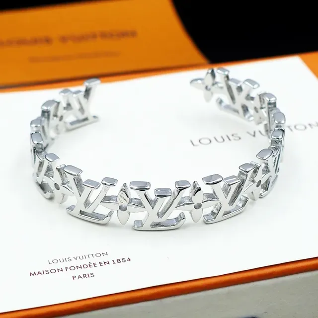 Louis Vuitton Monogram Link Cuff Silver Polished Bracelet 2