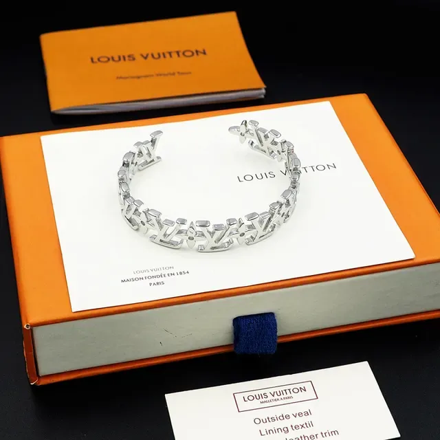 Louis Vuitton Monogram Link Cuff Silver Polished Bracelet 5