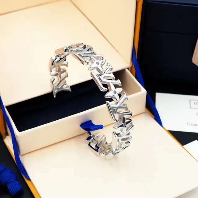 Louis Vuitton Monogram Link Cuff Silver Polished Bracelet 6