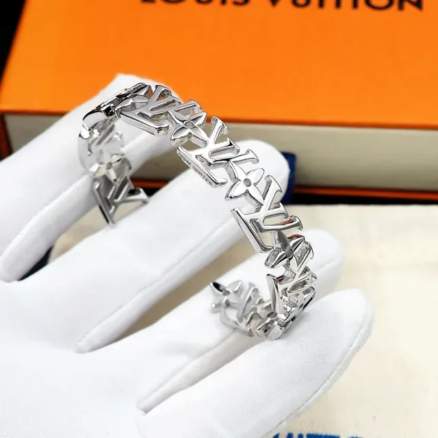 Louis Vuitton Monogram Link Cuff Silver Polished Bracelet 7