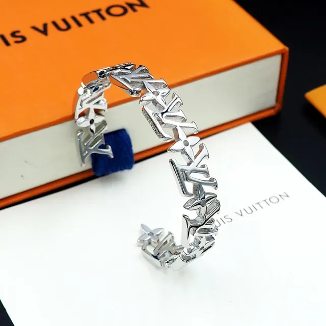 Louis Vuitton Monogram Link Cuff Silver Polished Bracelet 8