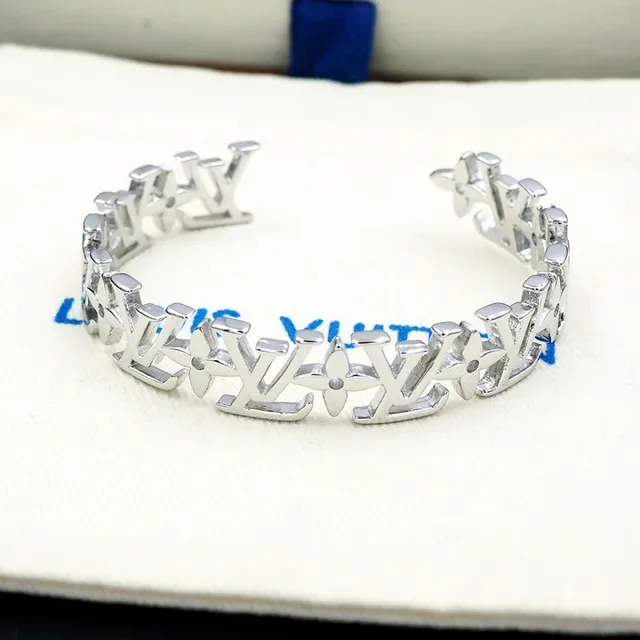 Louis Vuitton Monogram Link Cuff Silver Polished Bracelet 9