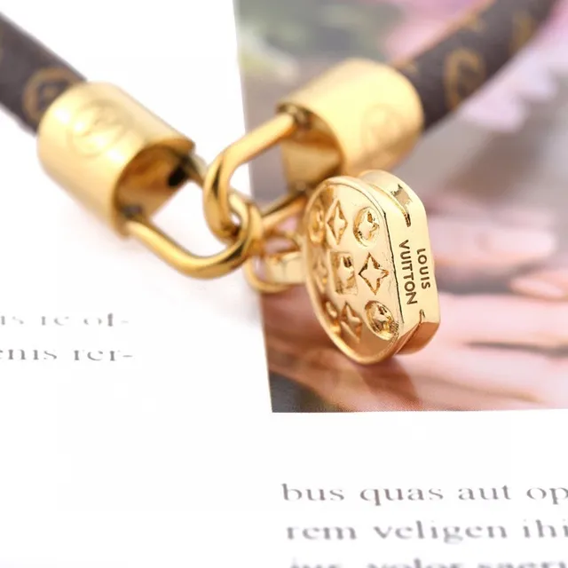 Louis Vuitton Monogram Lock Brown Gold Canvas Hardware Bracelet 3