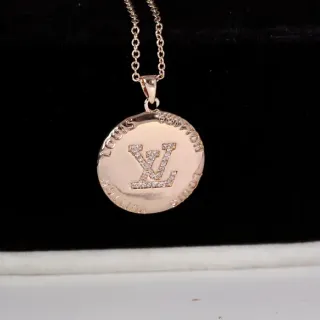 Louis Vuitton Monogram Medallion Rose Gold-Tone Pavé Crystal Necklace