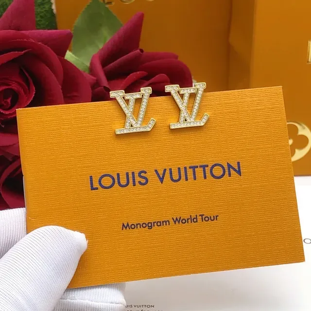 Louis Vuitton Monogram Pavé Crystal Gold-Tone Stud Earrings 3