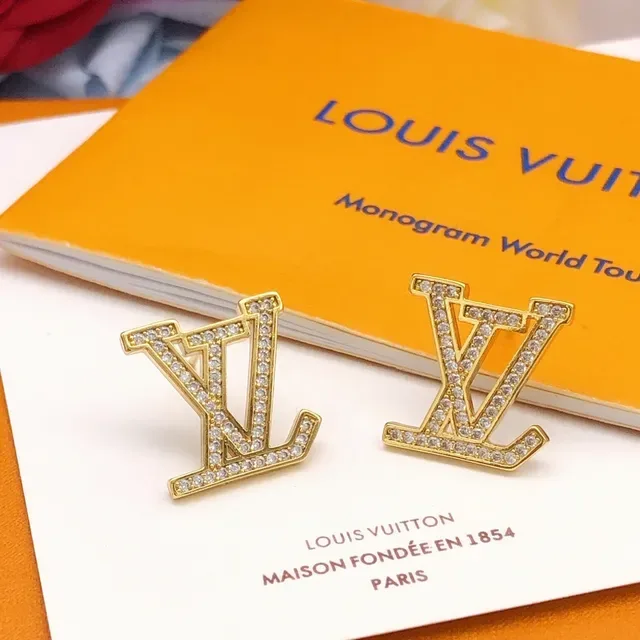 Louis Vuitton Monogram Pavé Crystal Gold-Tone Stud Earrings 6