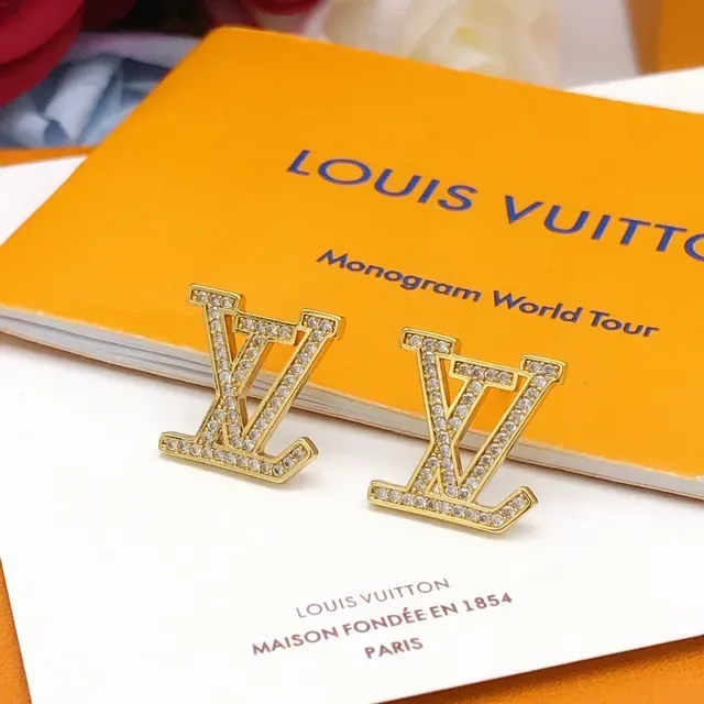Louis Vuitton Monogram Pavé Crystal Gold-Tone Stud Earrings 7