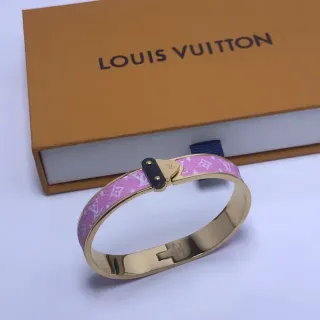Louis Vuitton Monogram Pink Enamel Gold-Tone Hinged Bangle Bracelet