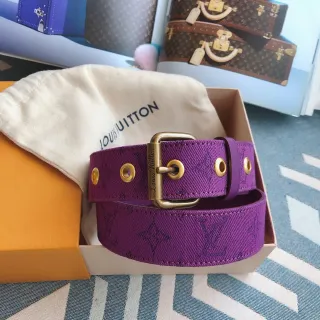 Louis Vuitton Monogram Purple Gold Woven Engraved Buckle Canvas Belt