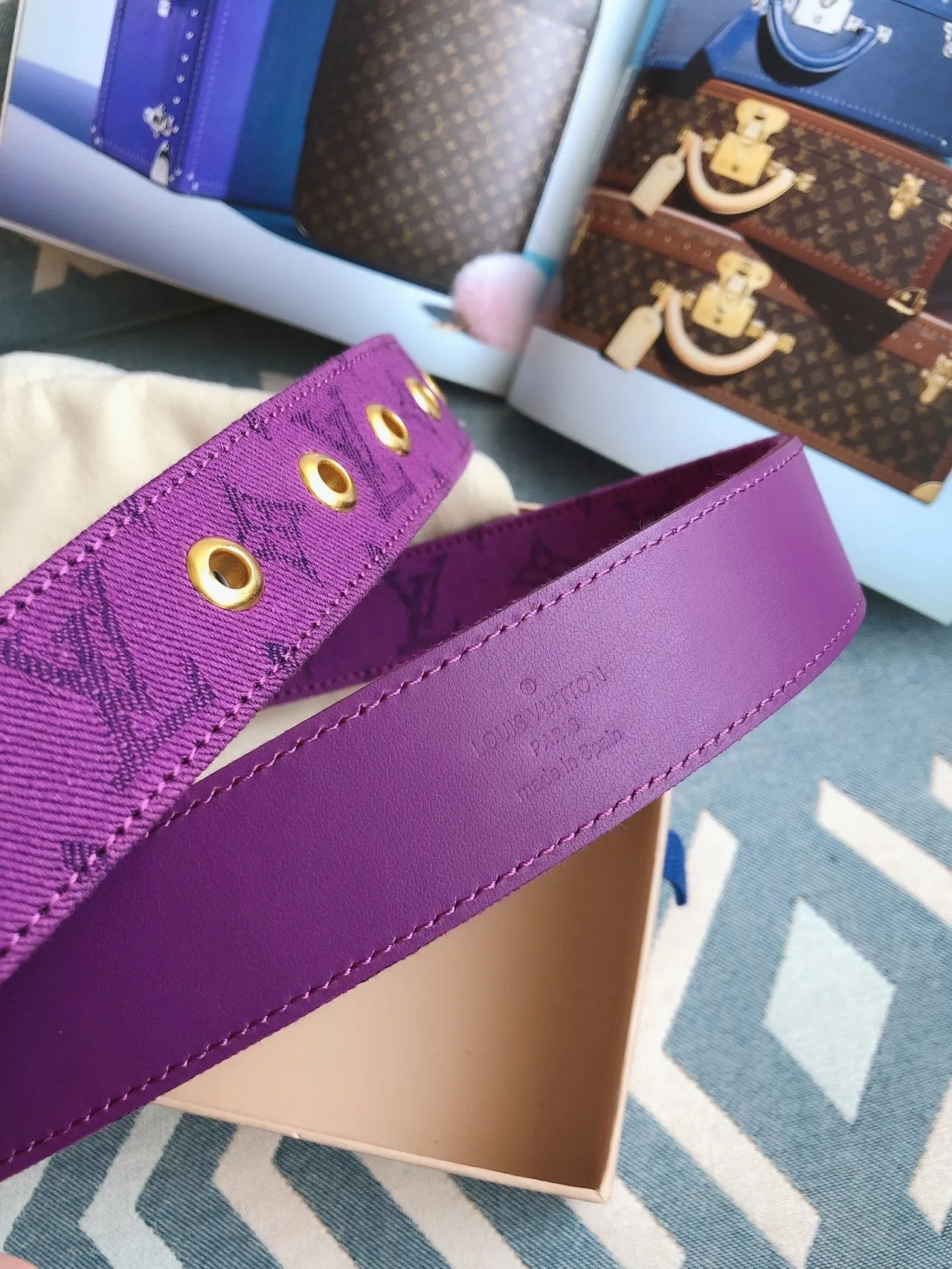 Louis Vuitton Monogram Ceinture Violet Or Tissée Gravée Boucle Toile 4
