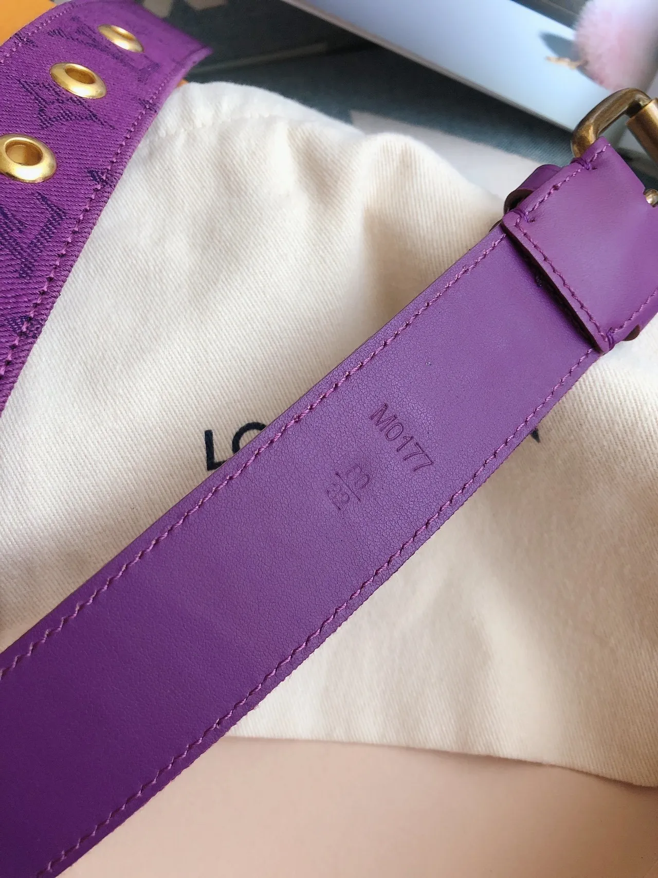 Louis Vuitton Monogram Ceinture Violet Or Tissée Gravée Boucle Toile 5