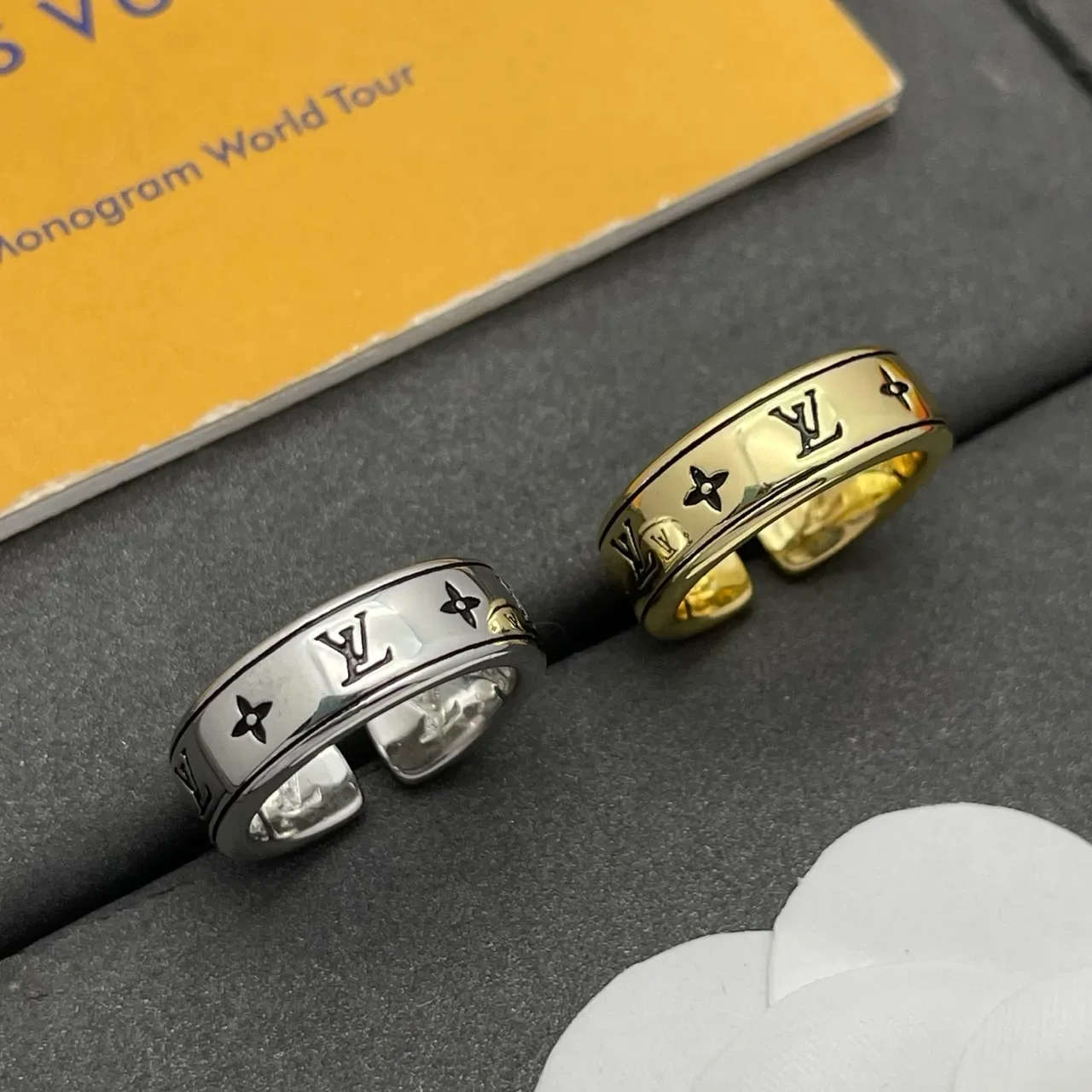 Louis Vuitton Monogram Ring Gold Wide Band Engraved Ring 2