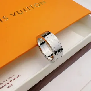 Louis Vuitton Monogram Ring Silver Wide Band Engraved Ring