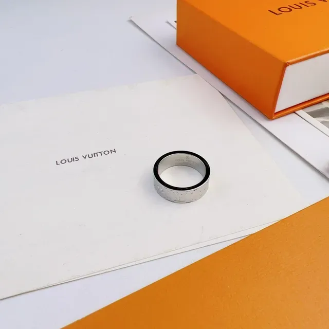 Louis Vuitton Monogram Ring Silver Wide Band Engraved Ring 4
