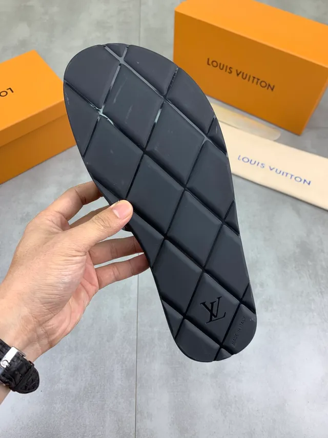 Louis Vuitton Monogram Slide Black Glossy Strap Flat Sole Slippers 2