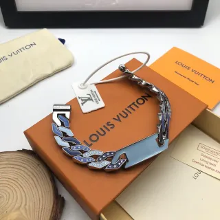 Louis Vuitton Monogram Tour Mundial Pulsera de Cadena de Esmalte Azul