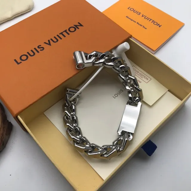 Louis Vuitton Monogram Turnê Mundial Pulseira de Corrente Esmaltada Azul 8